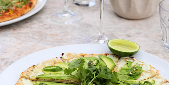 Waterfront Avocado Pizza at Malibu Farm Tiburon